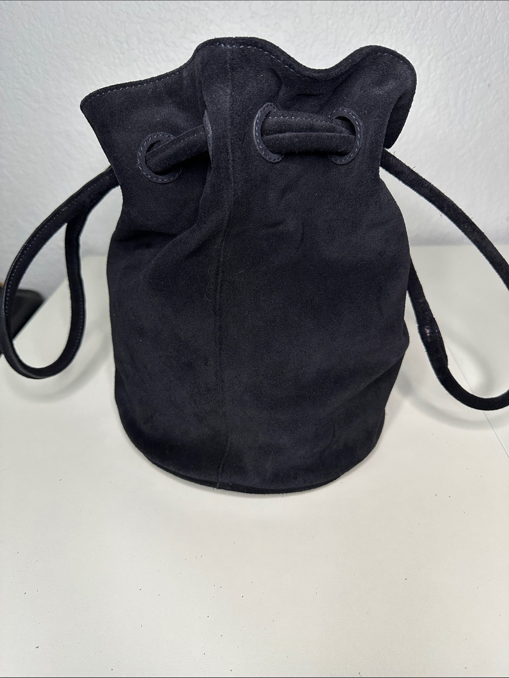 Mansur Gavriel Black Suede Drawstring Bucket Bag - Picture 2 of 11